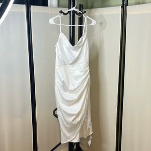 HTZMO Satin Slip Dress Cowl Neck Backless Ruched Bodycon Midi Size Small